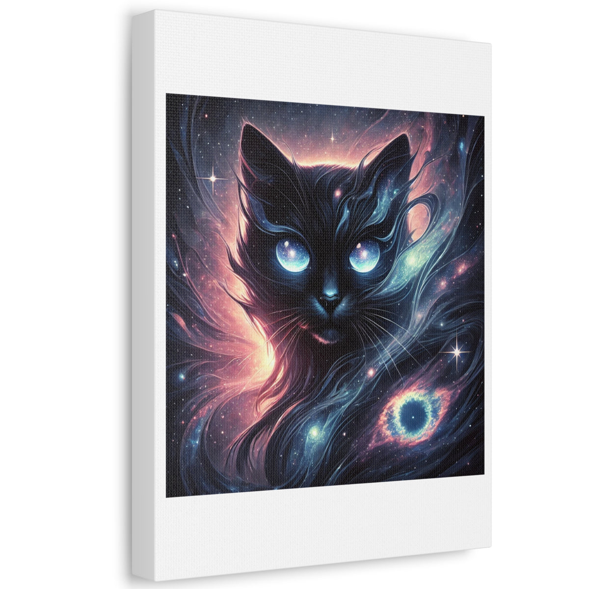 Cosmic Black Cat Galaxy Celestial Canvas Wall Art