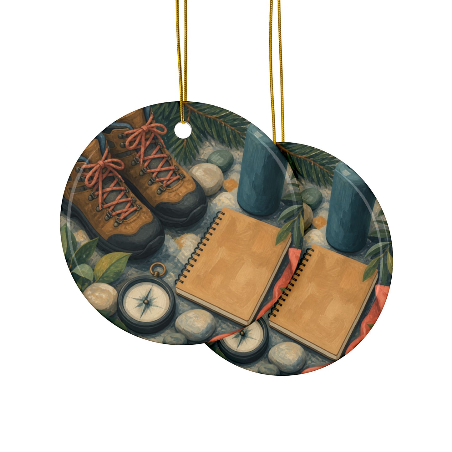 Quiet Hiking Trail Gear Art Ceramic Ornament, Holiday Keepsake and Gift