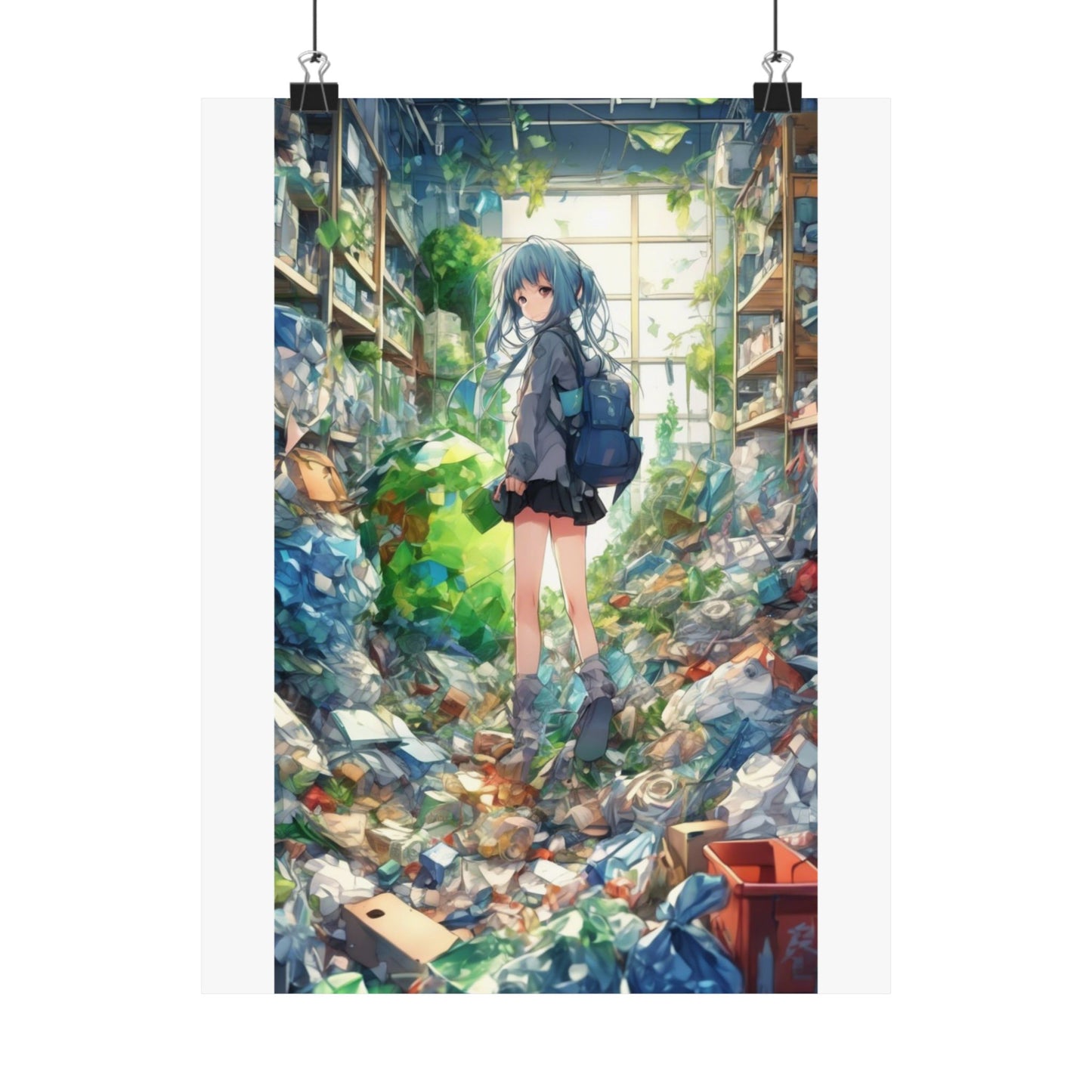 Green Recycling Alley Anime Girl Urban Green Poster