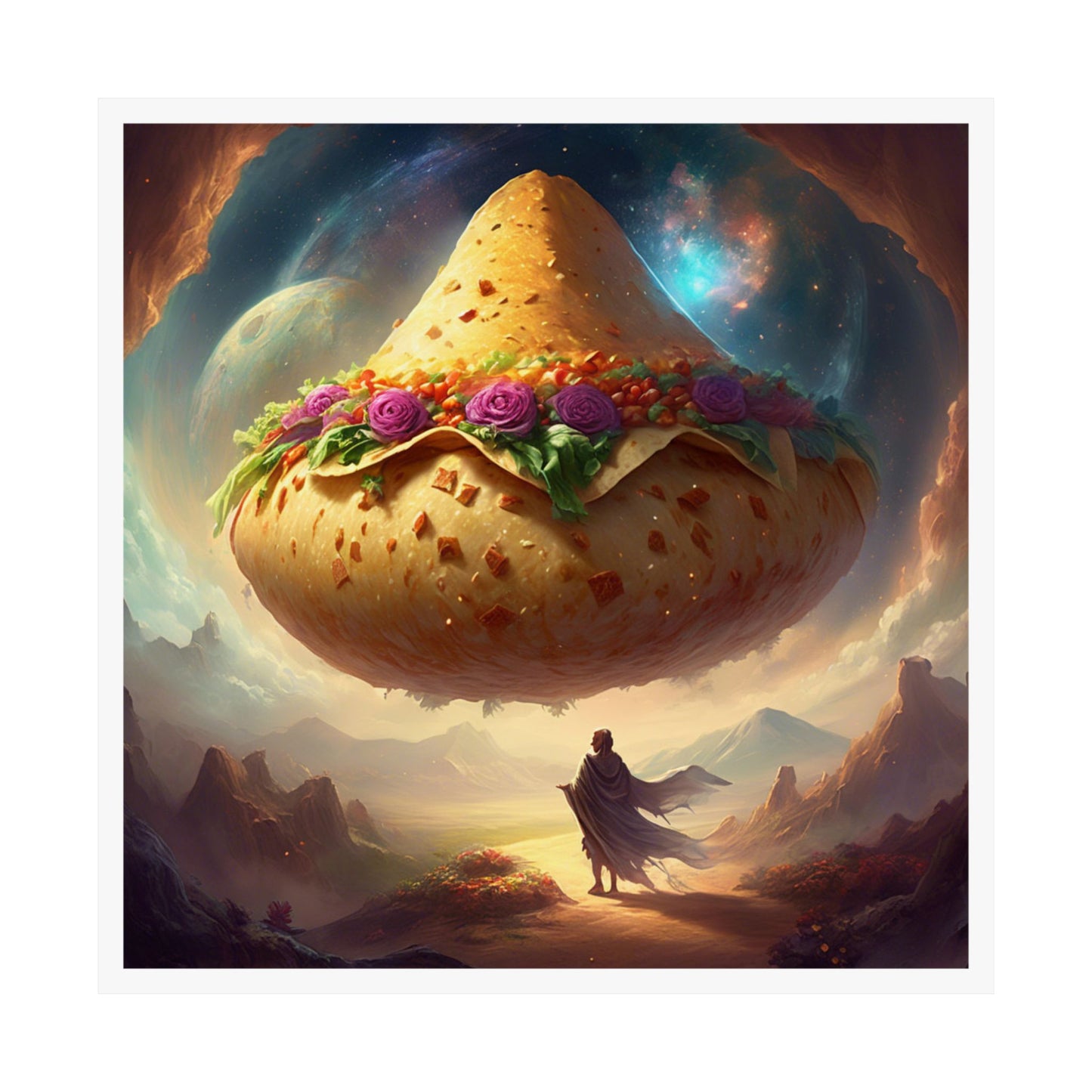 Cosmic Taco Planetoid Surreal Food Fantasy Art Poster