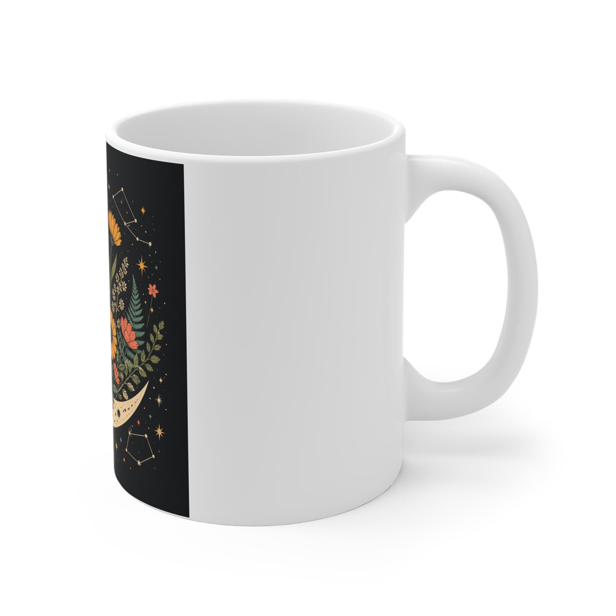 Celestial Wildflower Crescent Moon Botanical Coffee Mug
