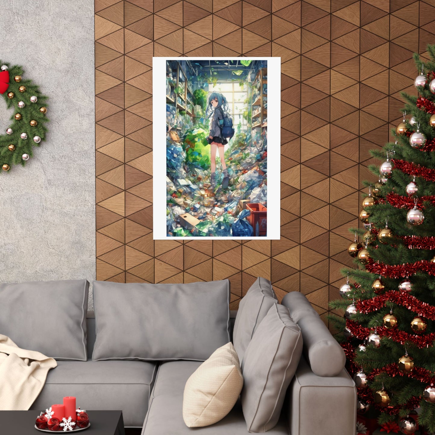 Green Recycling Alley Anime Girl Urban Green Poster