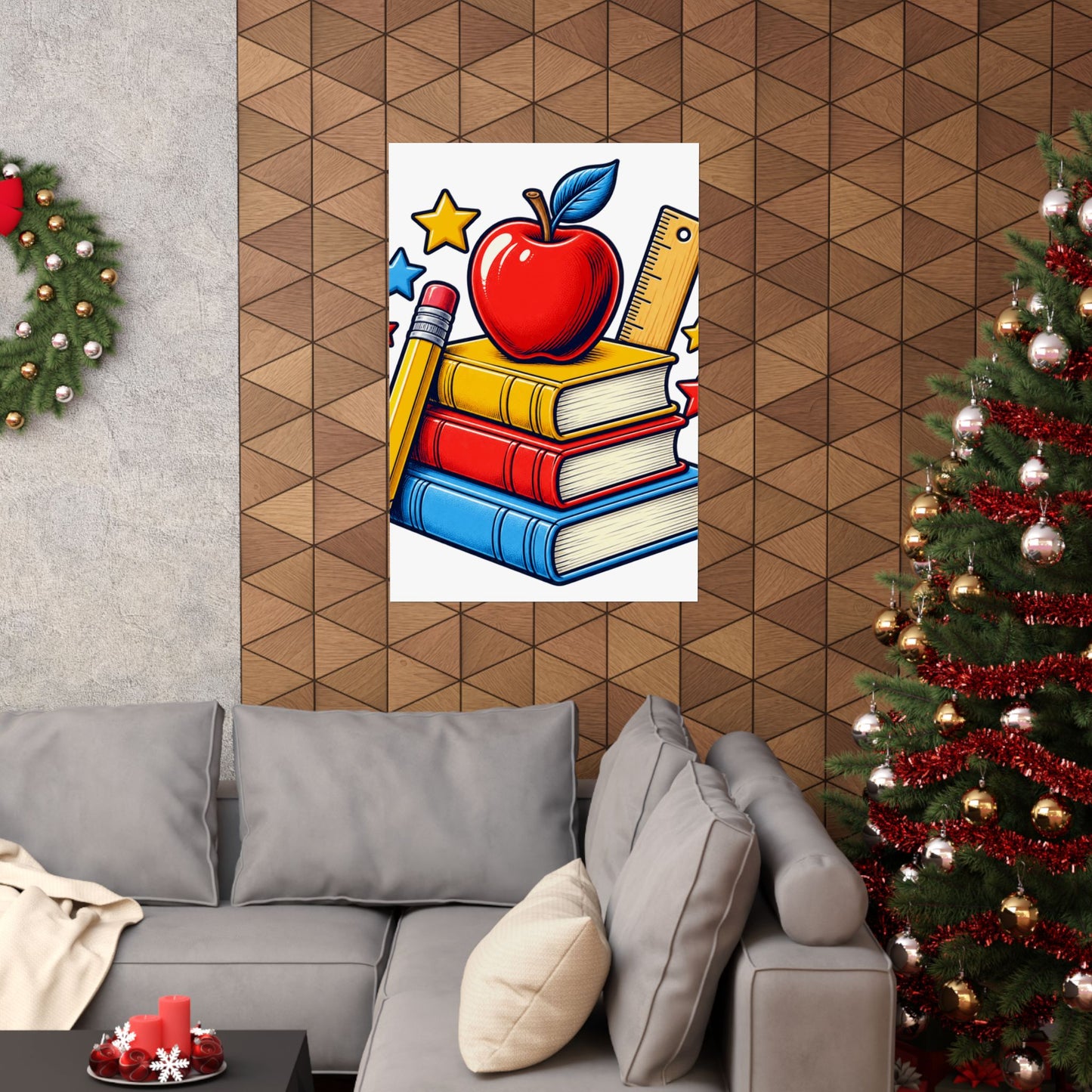 Retro School Books Apple Teacher Appreciation Art Poster