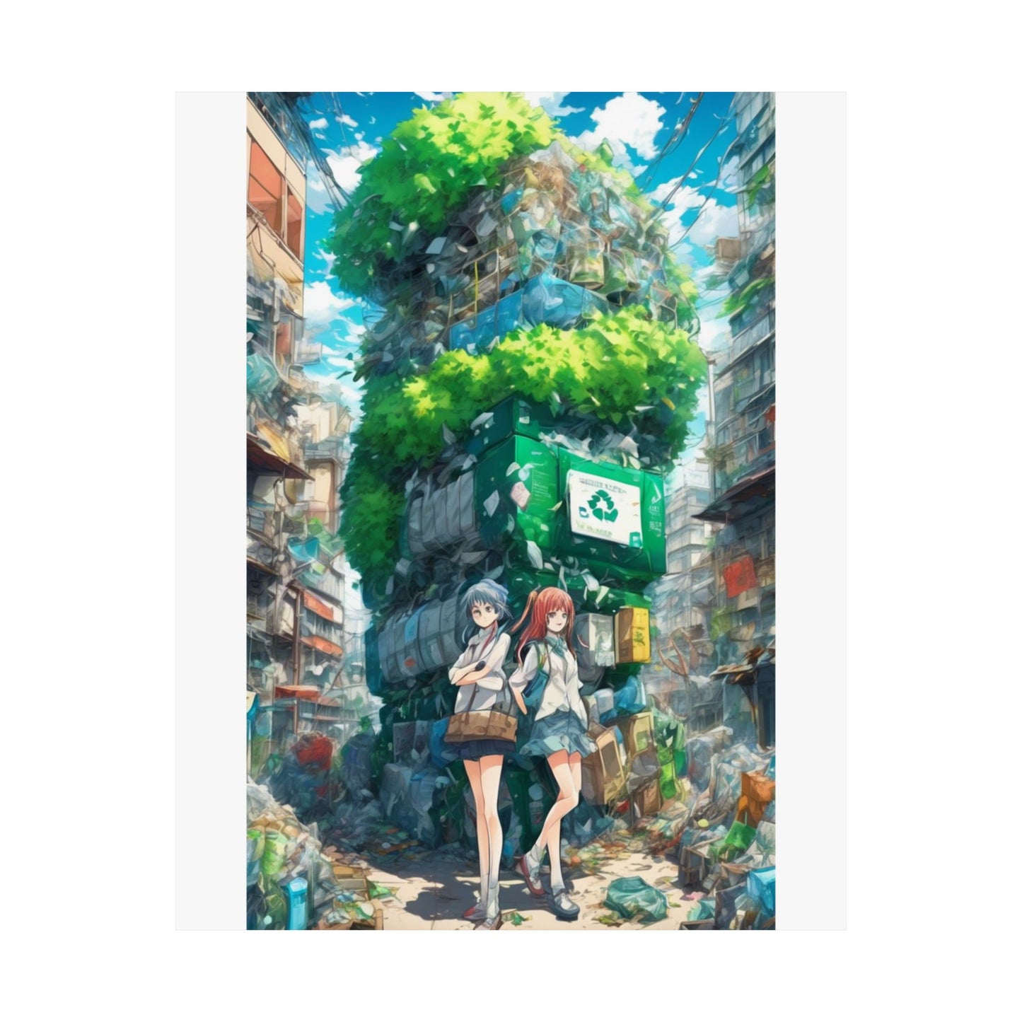 Urban Recycling Anime Friends Green City Wall Poster