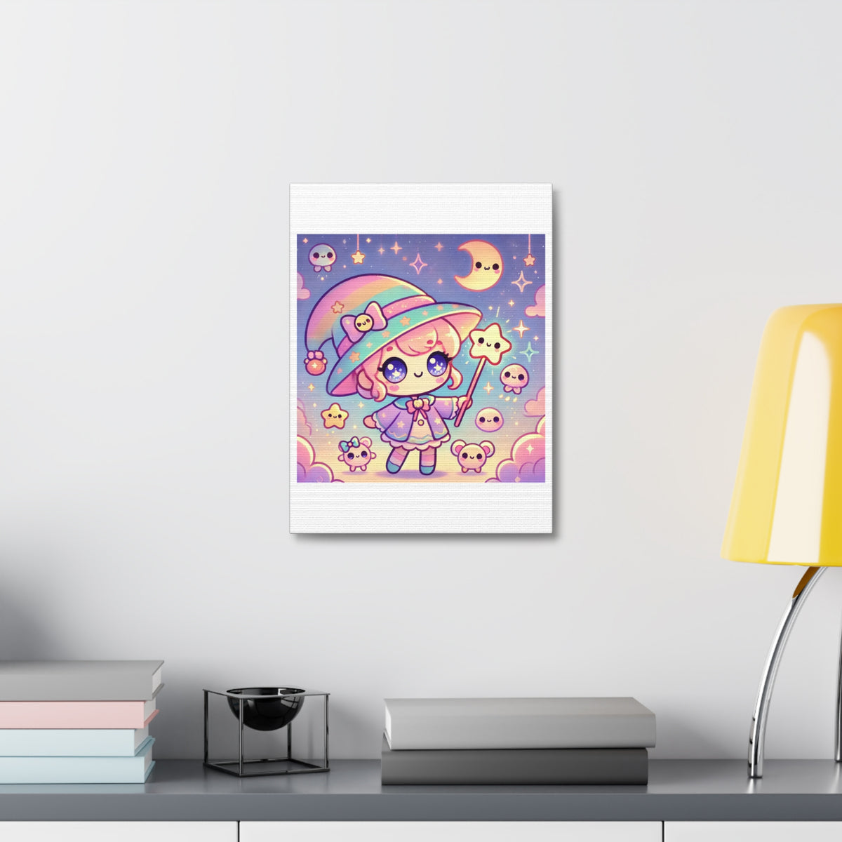 Kawaii Moon Wand Pastel Fantasy Canvas Wall Art