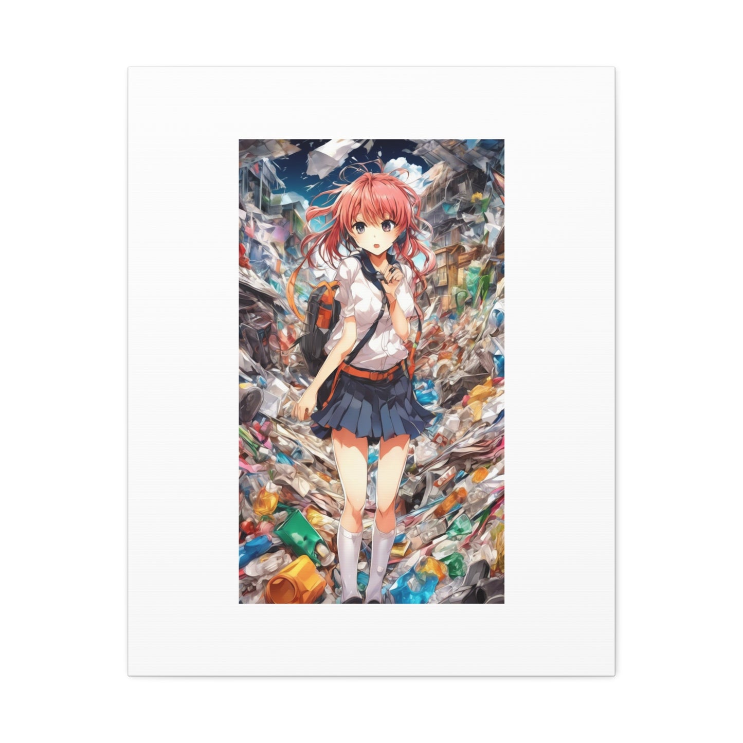 Recycling Day Anime Schoolgirl Eco Street Art Canvas