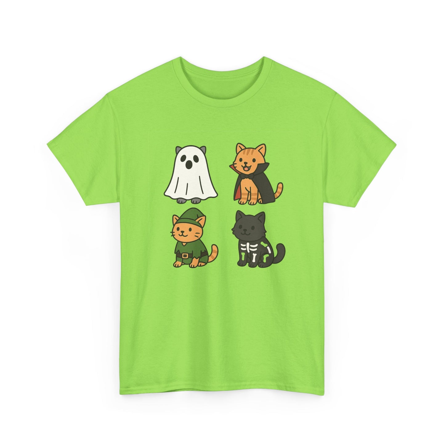 Cute Halloween Cat Tee, Unisex Heavy Cotton Tee, Casual Halloween Shirt, Pet Lover Gift, Fall Apparel, Cartoon Art,