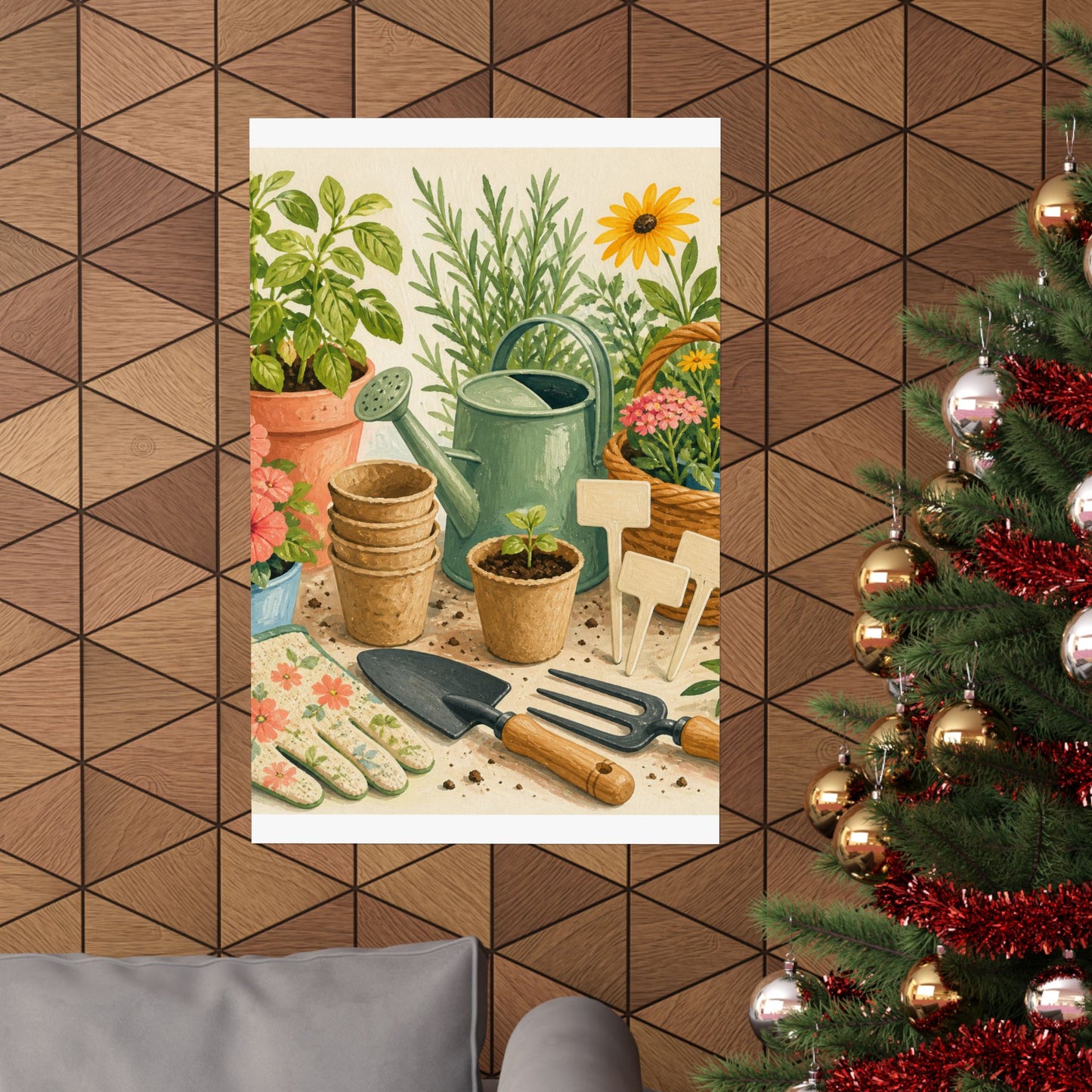 Colorful Gardening Tools and Flowers Hobby Poster