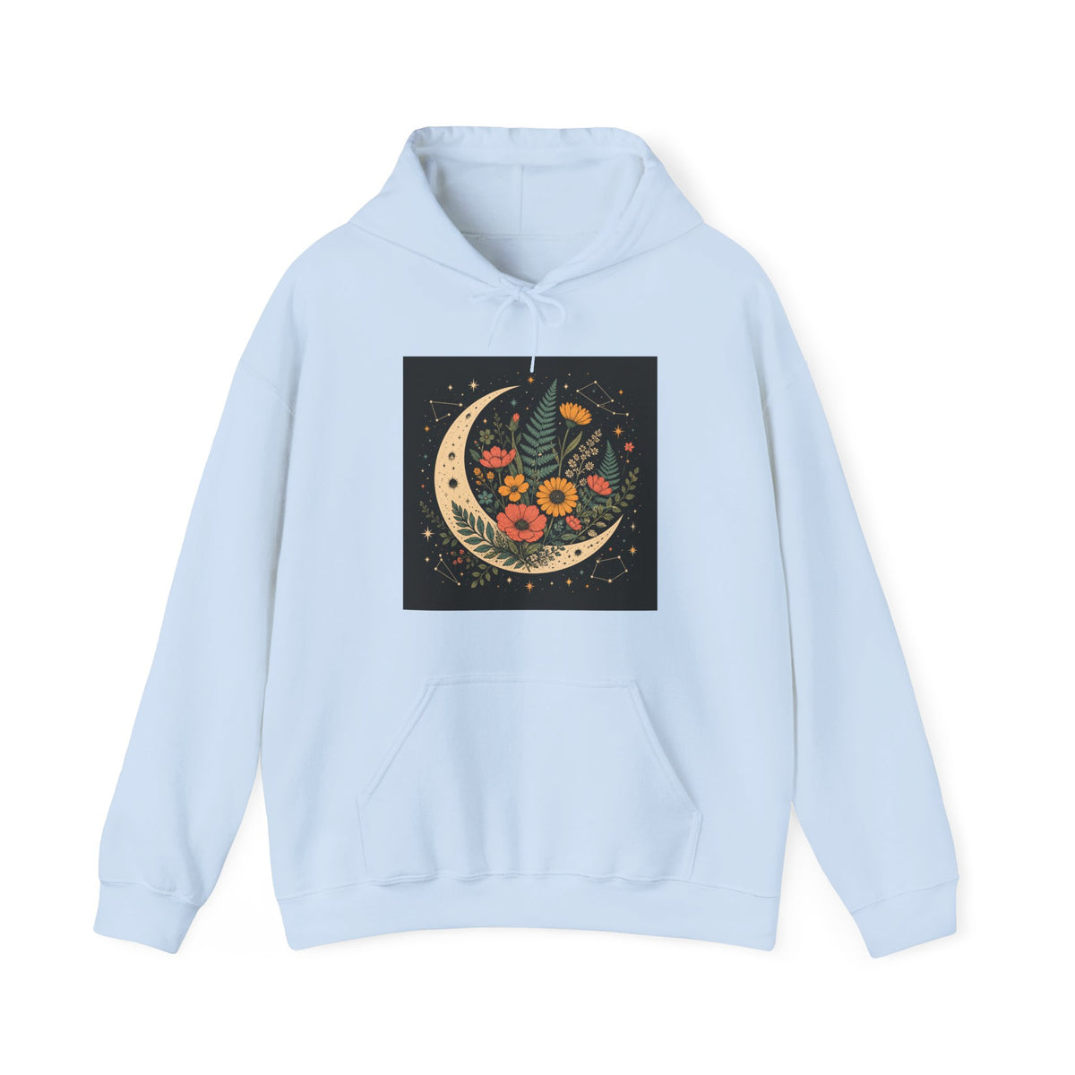 Celestial Wildflower Crescent Moon Botanical Hoodie