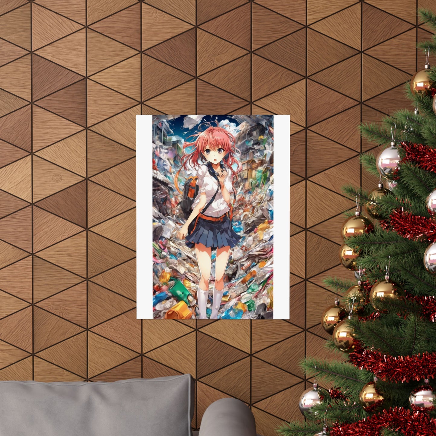 Recycling Day Anime Schoolgirl Eco Street Art Poster