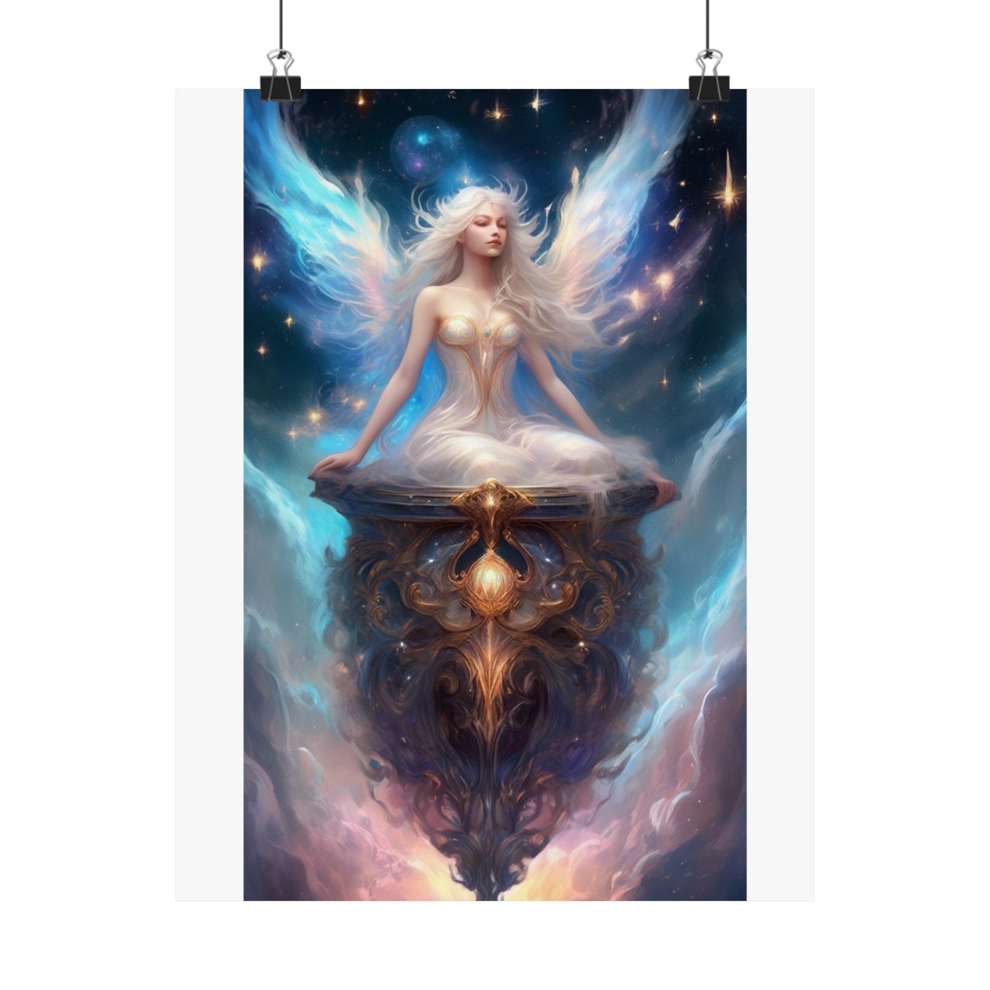 Celestial Winged Meditation Fantasy Portrait Poster