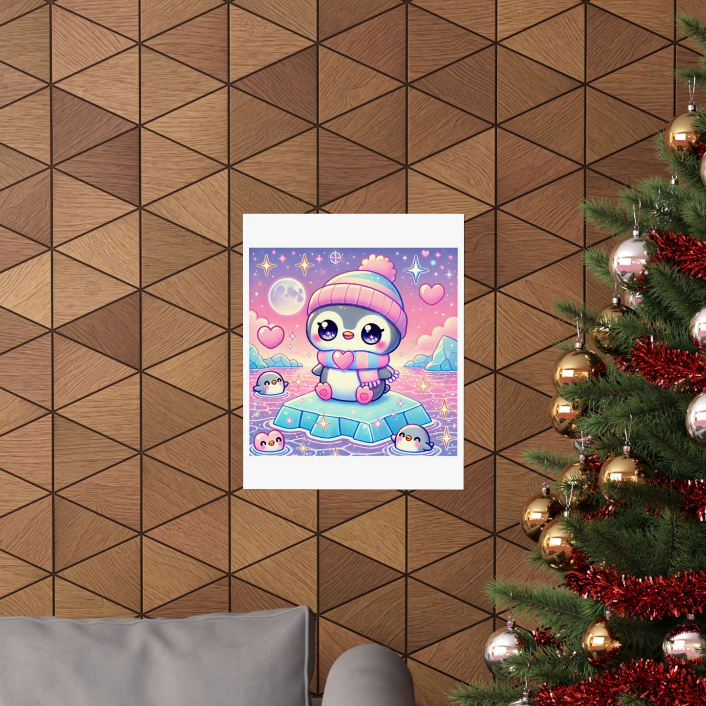 Cute Winter Penguin Ice Floe Kawaii Art Poster