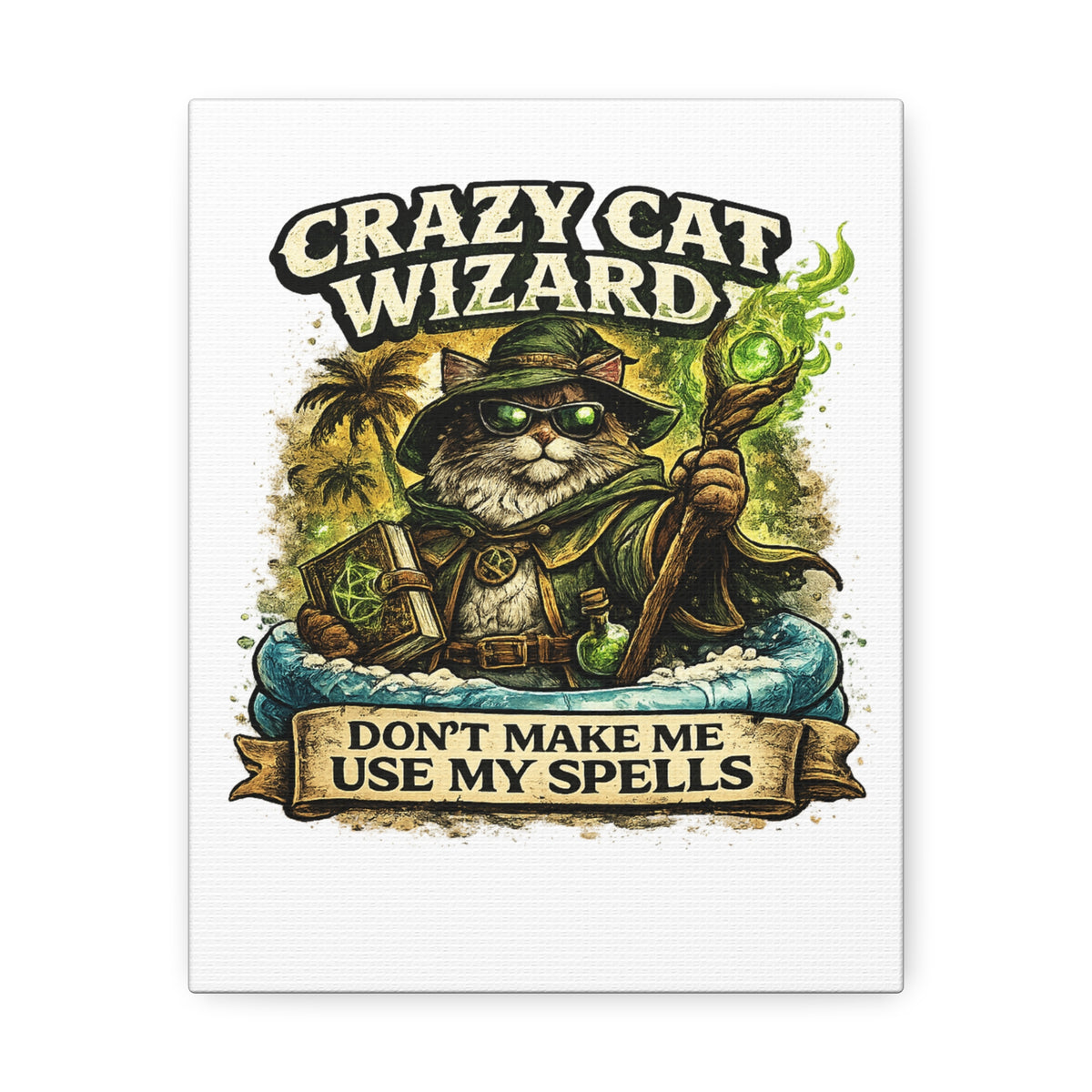 Crazy Cat Wizard Funny Fantasy Magic Canvas Art