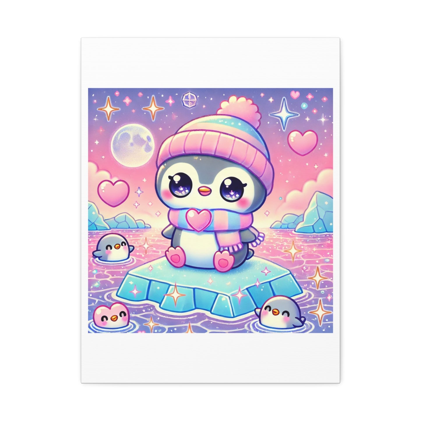 Cute Winter Penguin Ice Floe Kawaii Art Canvas