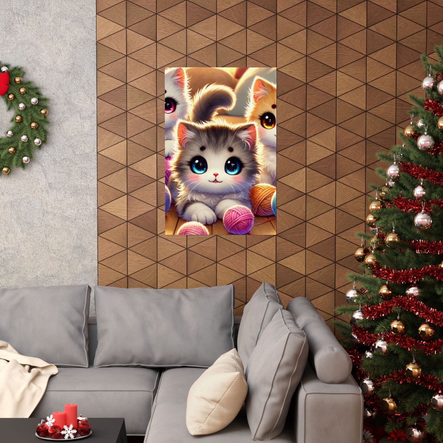 Cozy Yarn Kittens Cute Cat Poster Knitting Room Wall Art Decor
