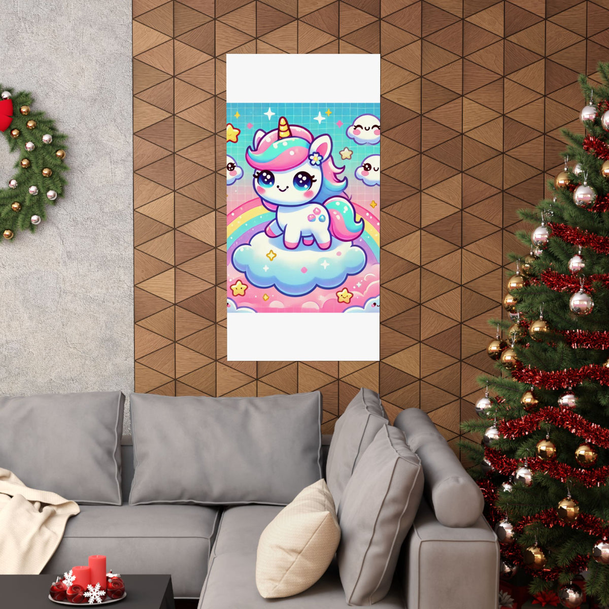 Pastel Rainbow Unicorn Cloud Kawaii Wall Art Poster