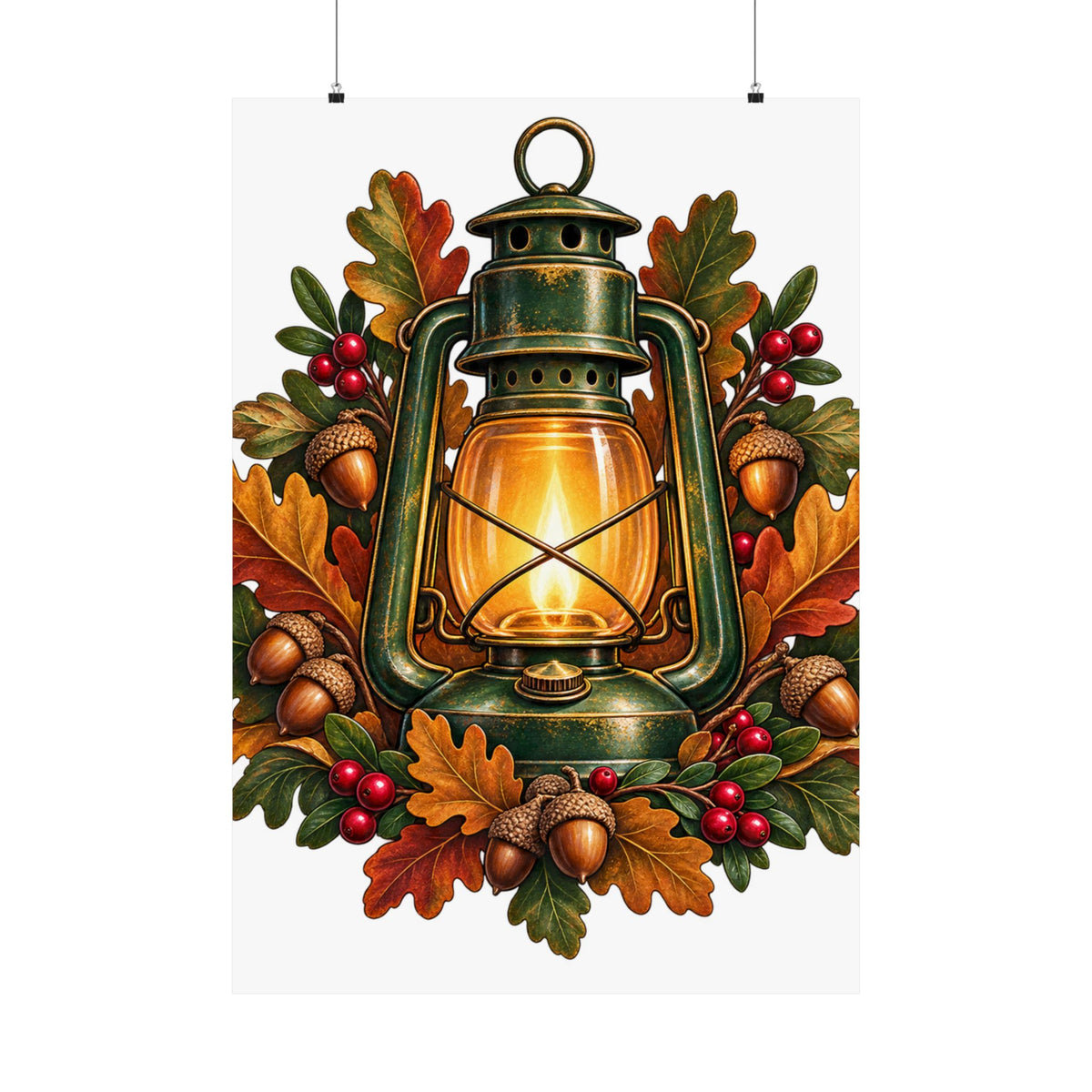 Autumn Oak Lantern and Acorns Poster
