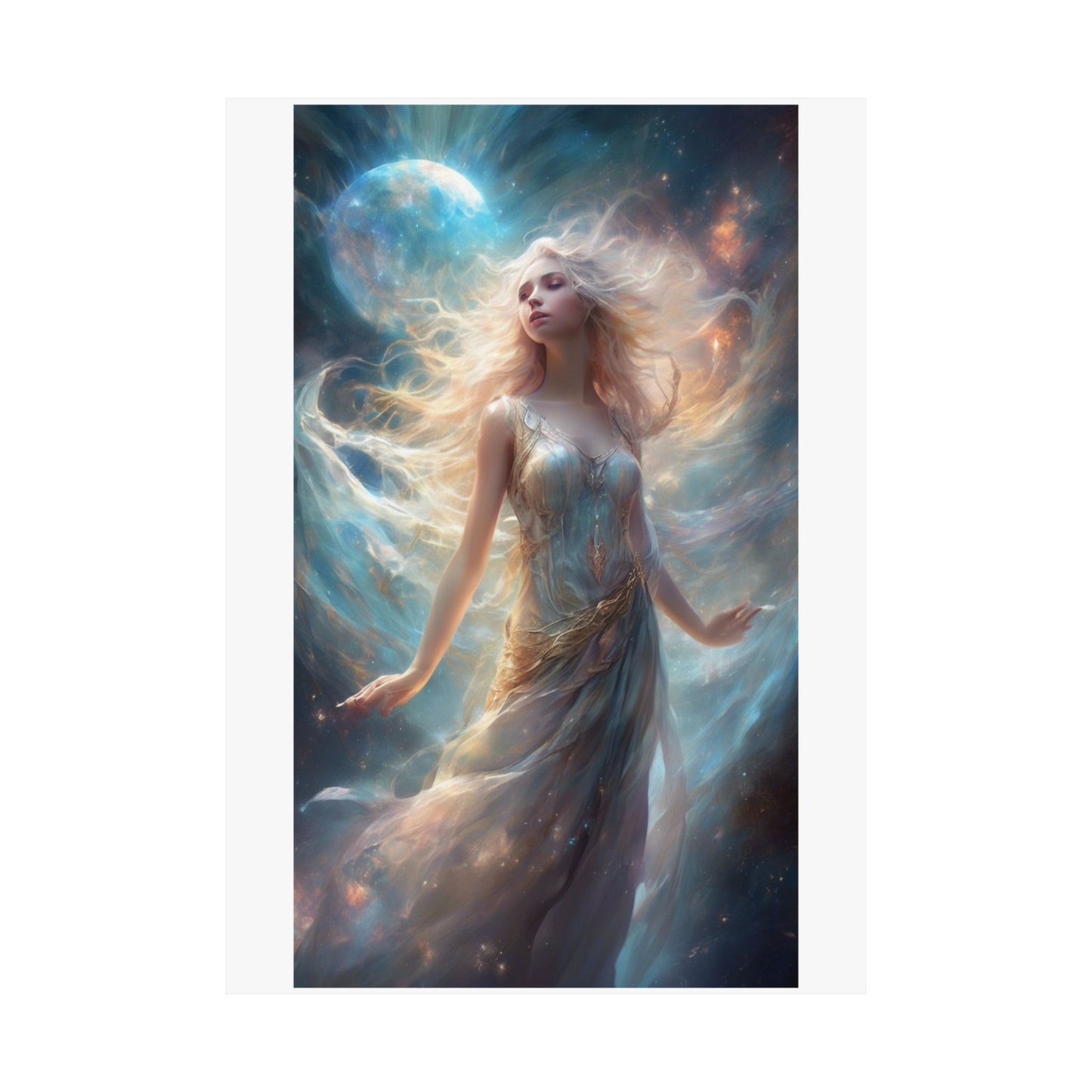 Moonlit Celestial Maiden Fantasy Portrait Poster