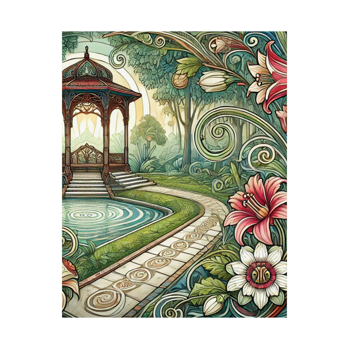 Botanical Gazebo Garden Art Nouveau Wall Art Poster
