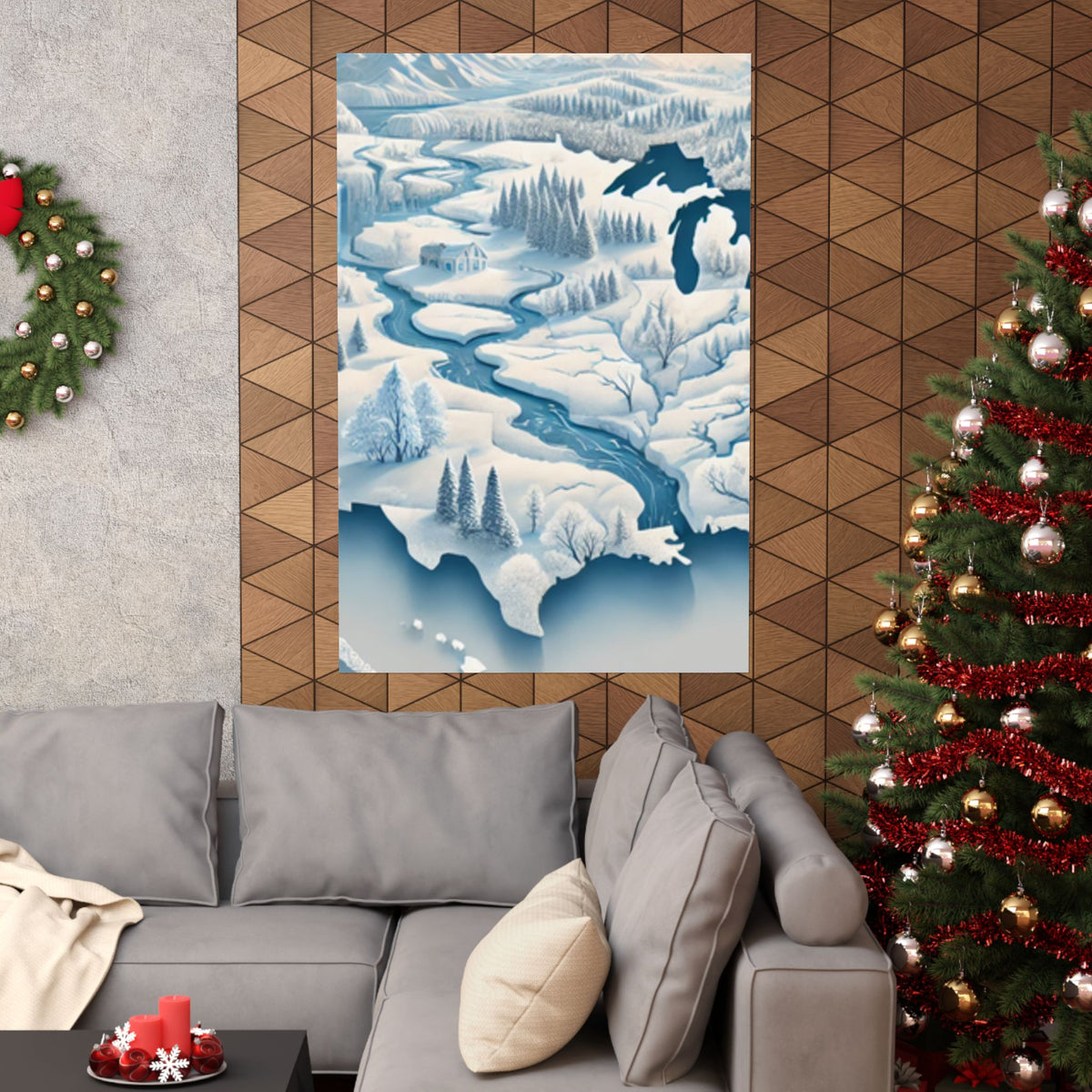 Winter USA Dreamscape Snowy Map Poster Wall Art Decor