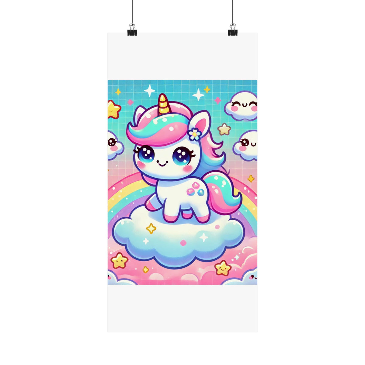 Pastel Rainbow Unicorn Cloud Kawaii Wall Art Poster