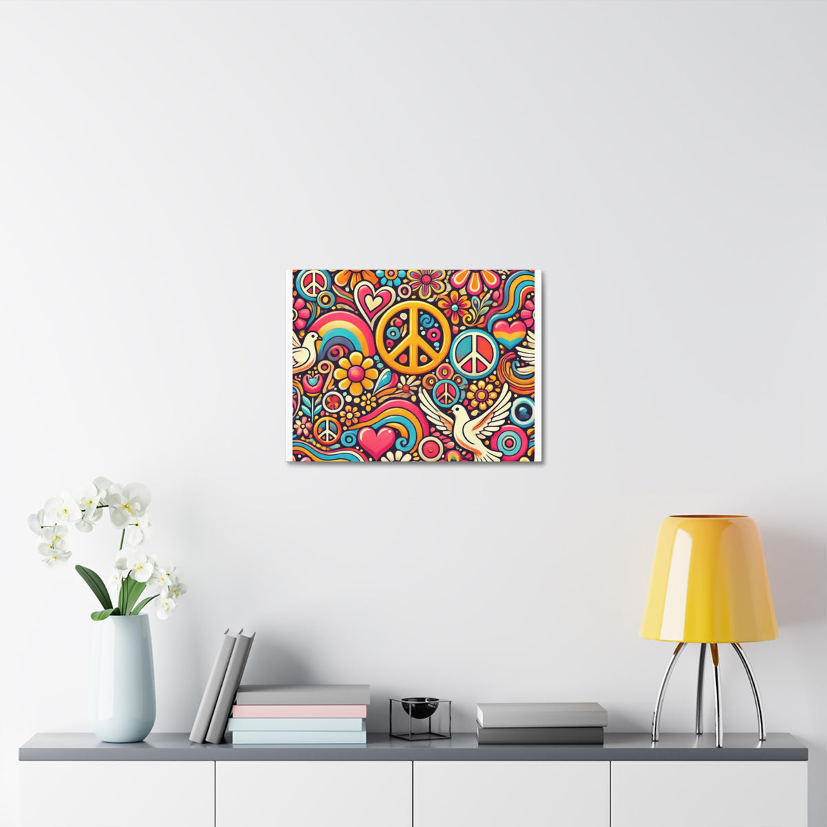 Colorful Peace Floral Pattern Canvas Wall Art