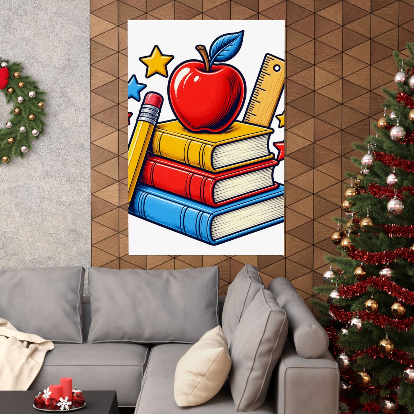 Retro School Books Apple Teacher Appreciation Art Poster