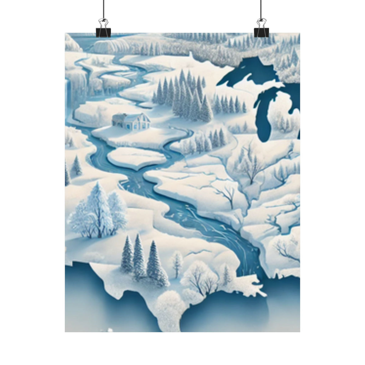 Winter USA Dreamscape Snowy Map Poster Wall Art Decor
