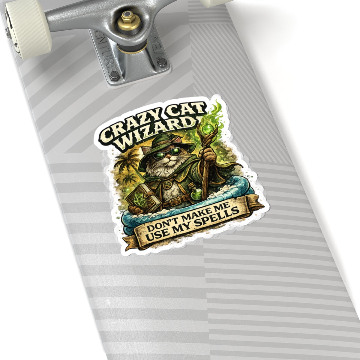 Crazy Cat Wizard Funny Fantasy Magic Sticker