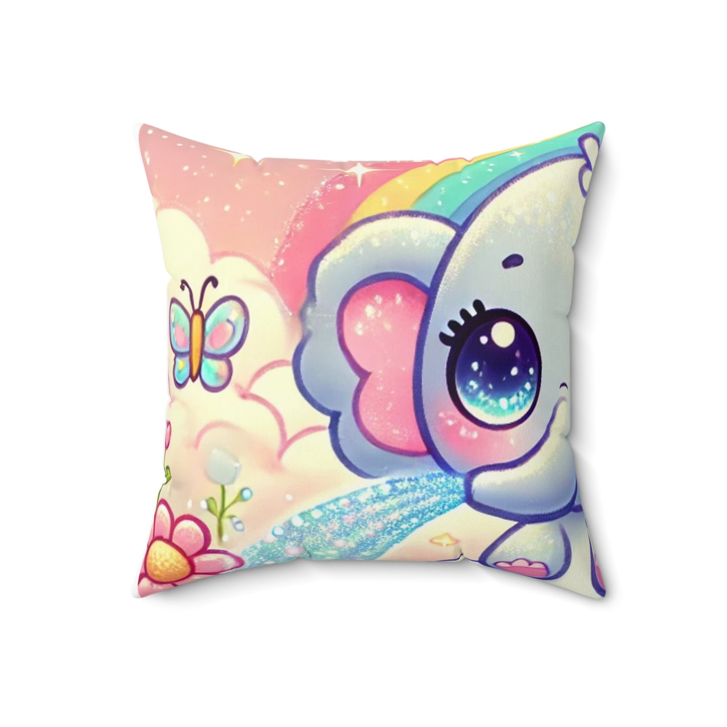 Pastel Rainbow Baby Elephant Floral Decorative Pillow