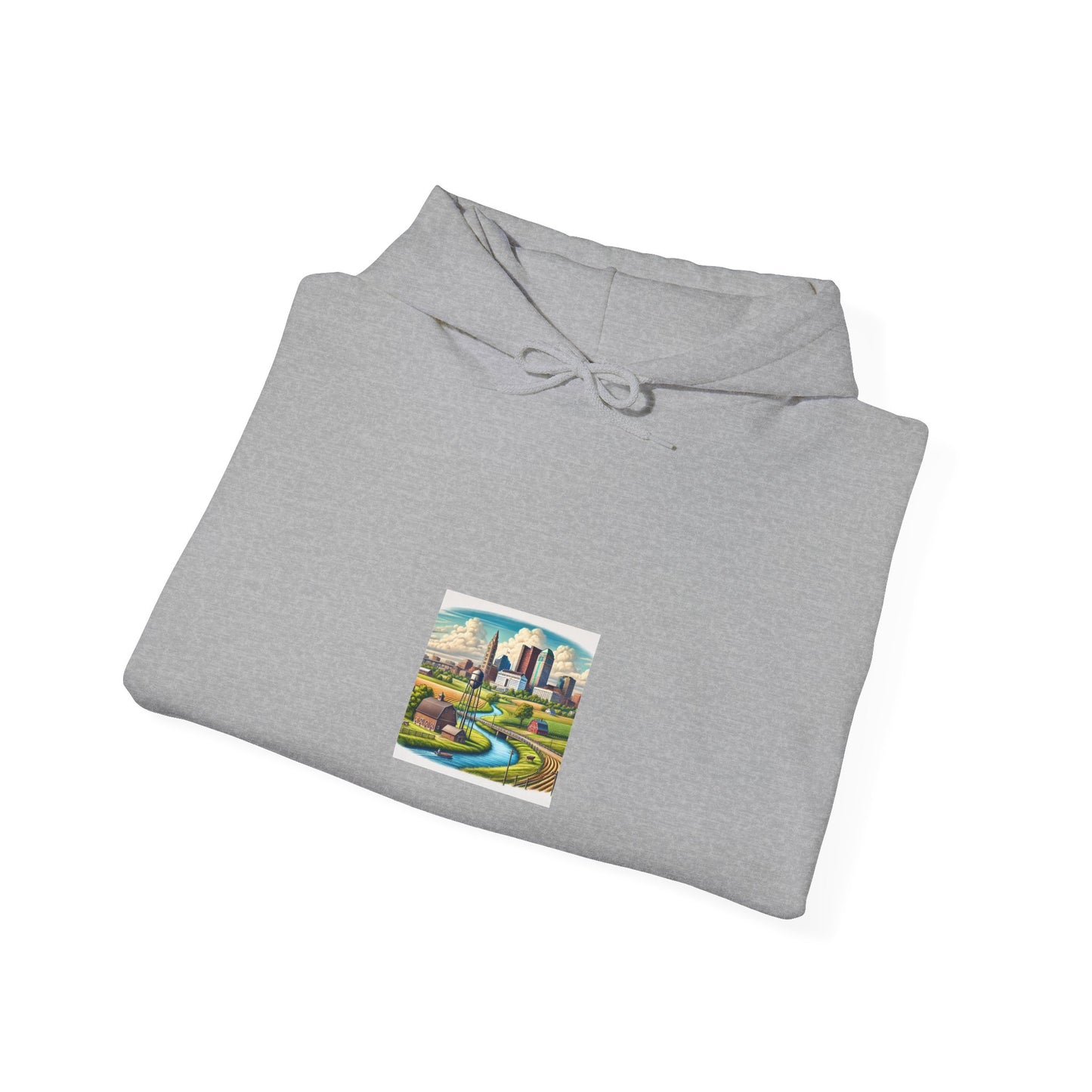 Rural River City Skyline Hometown Landscape Cozy Hoodie