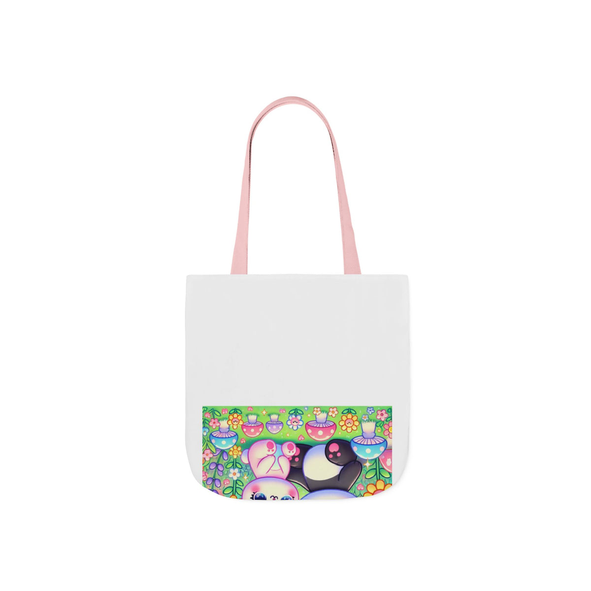 Pastel Panda and Bunny Rainbow Garden Canvas Tote Bag