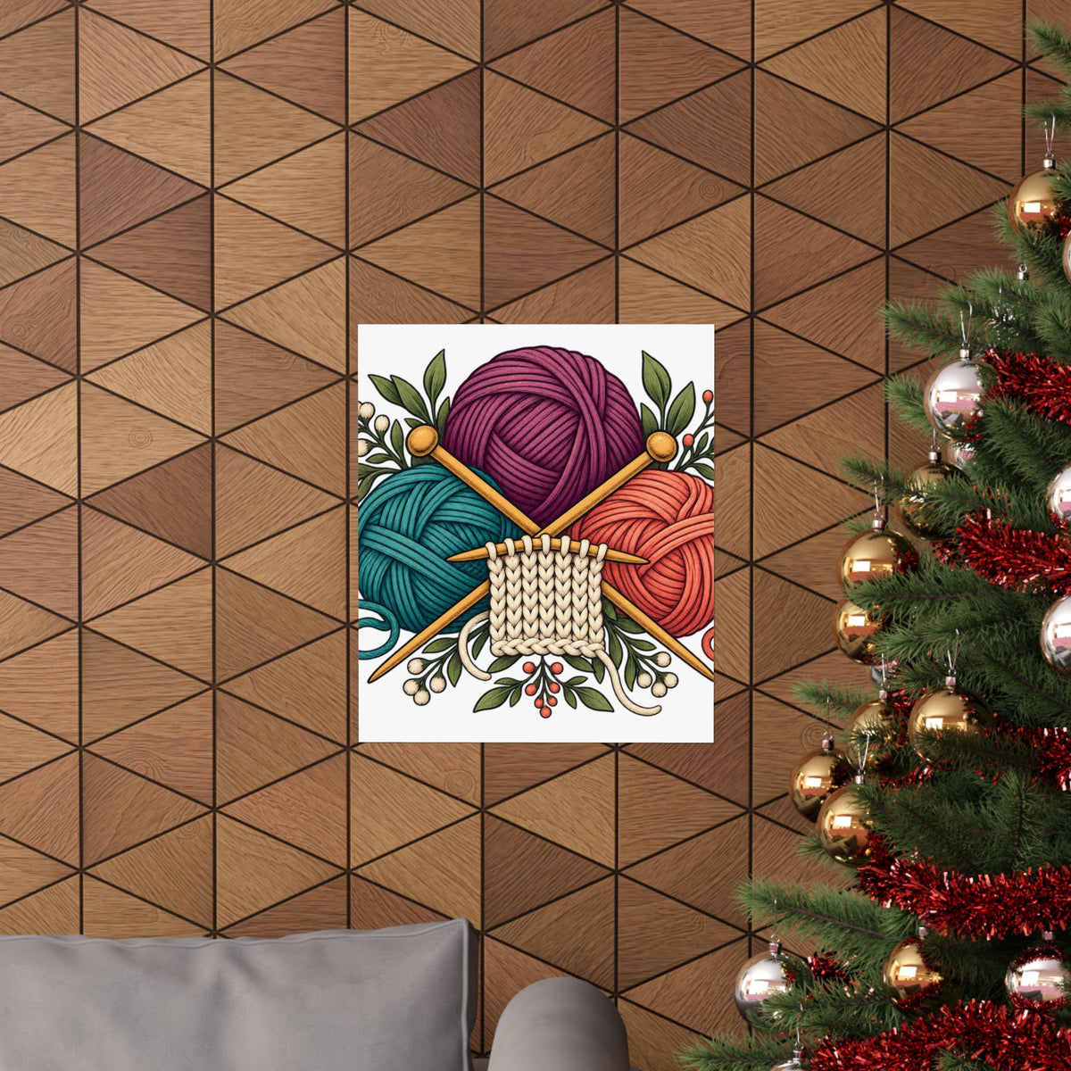 Retro Yarn and Knitting Botanical Art Poster
