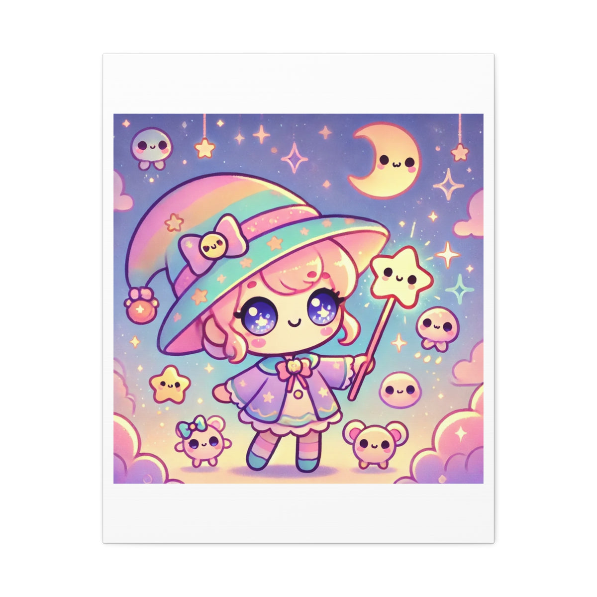 Kawaii Moon Wand Pastel Fantasy Canvas Wall Art