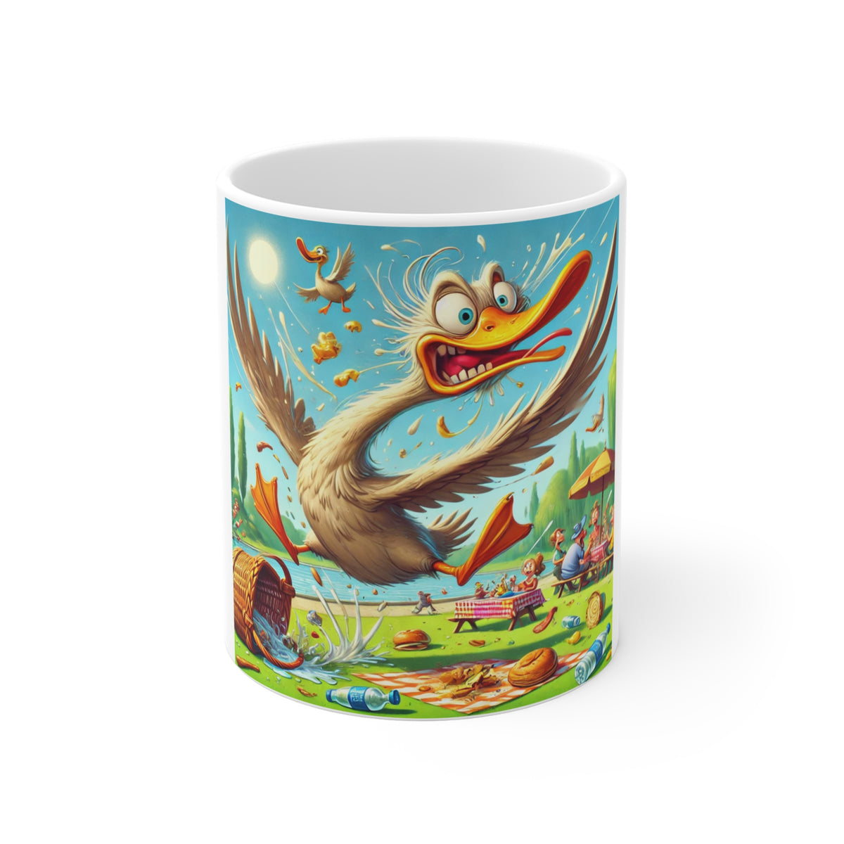 Chaotic Picnic Duck Funny Summer Adventure Coffee Mug