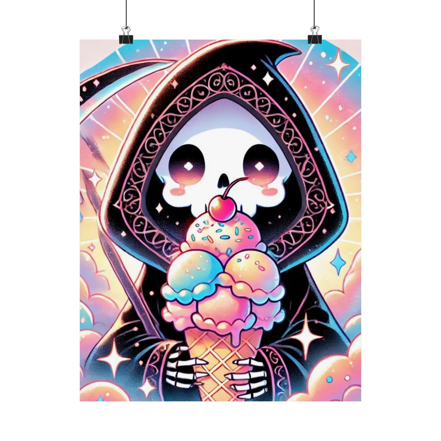 Cute Grim Reaper Ice Cream Pastel Novelty Poster
