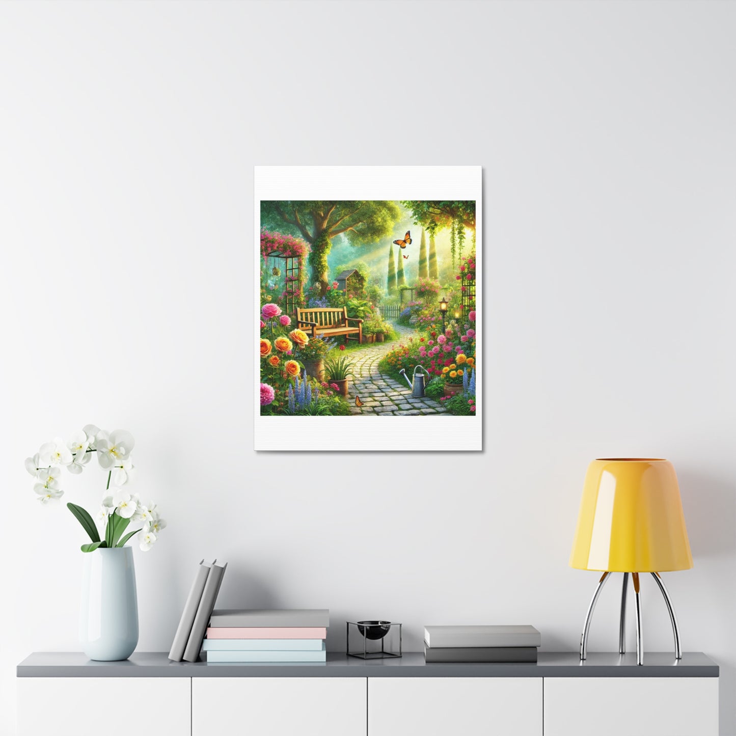 Sunlit Spring Flower Garden Bench Canvas