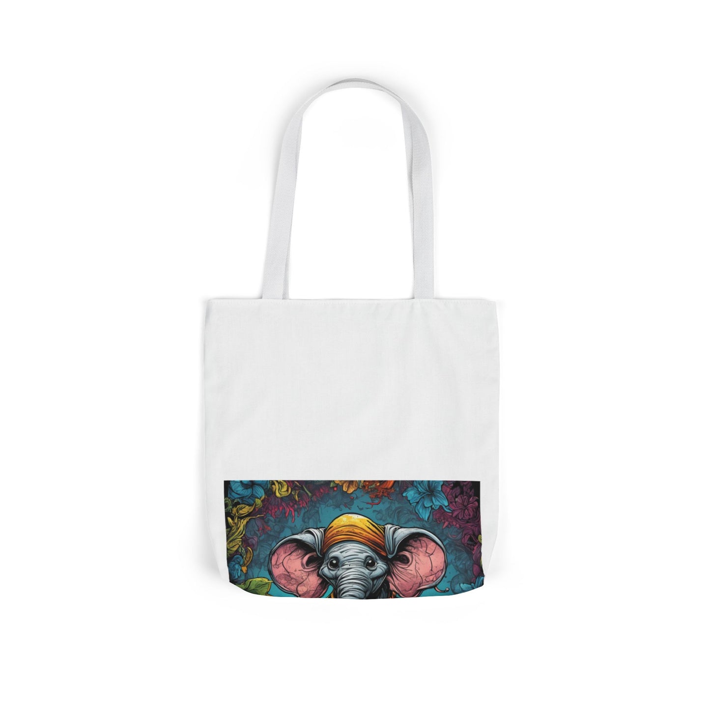 Colorful Storybook Elephant Floral Canvas Tote Bag