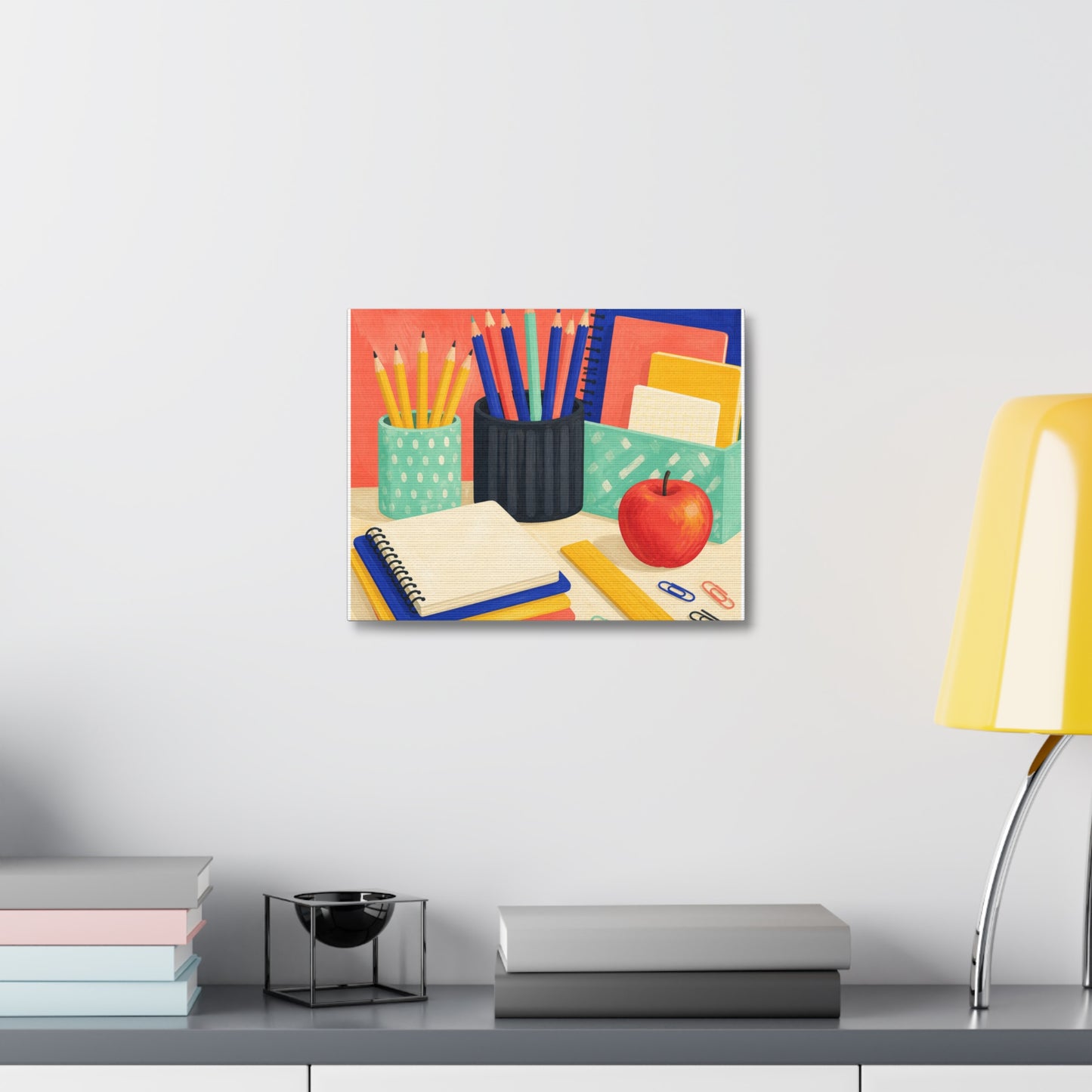 Colorful Teacher Desk Supplies Art Canvas Art