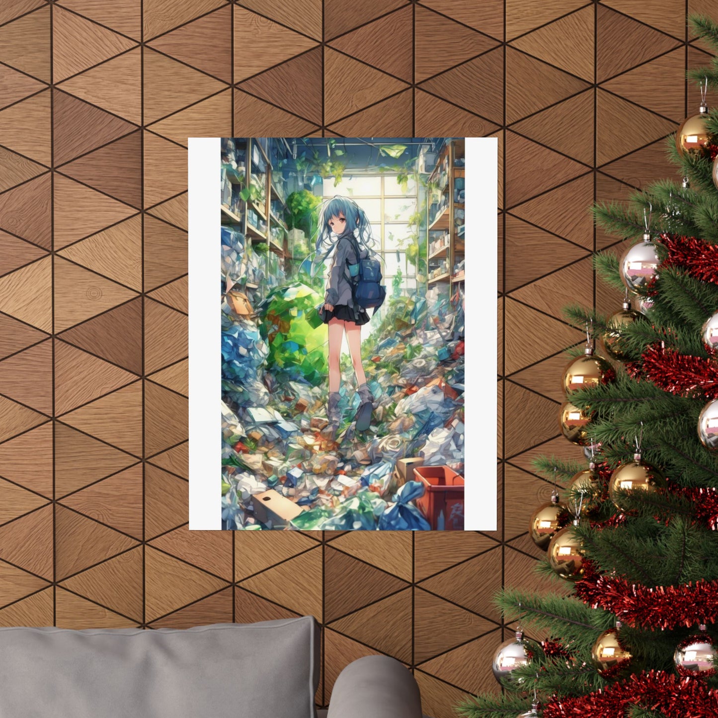 Green Recycling Alley Anime Girl Urban Green Poster