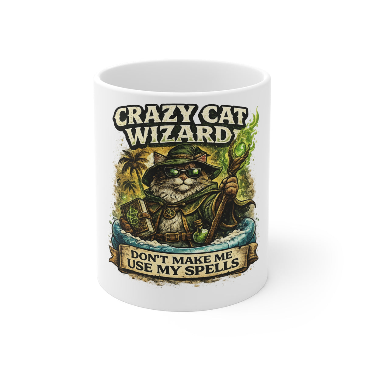 Crazy Cat Wizard Funny Fantasy Magic Coffee Mug