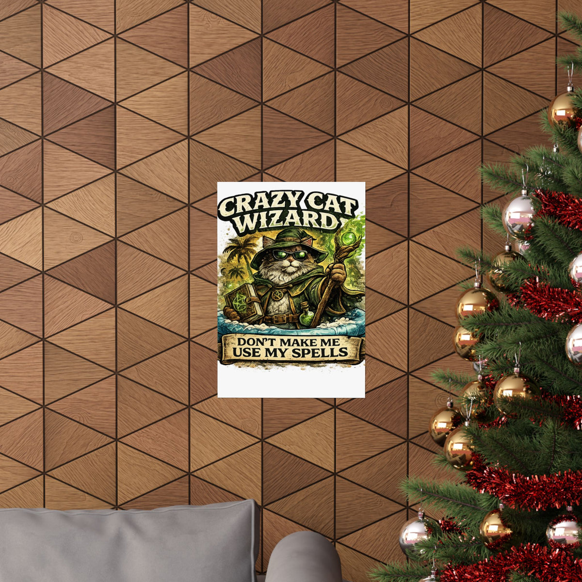 Crazy Cat Wizard Funny Fantasy Magic Art Poster