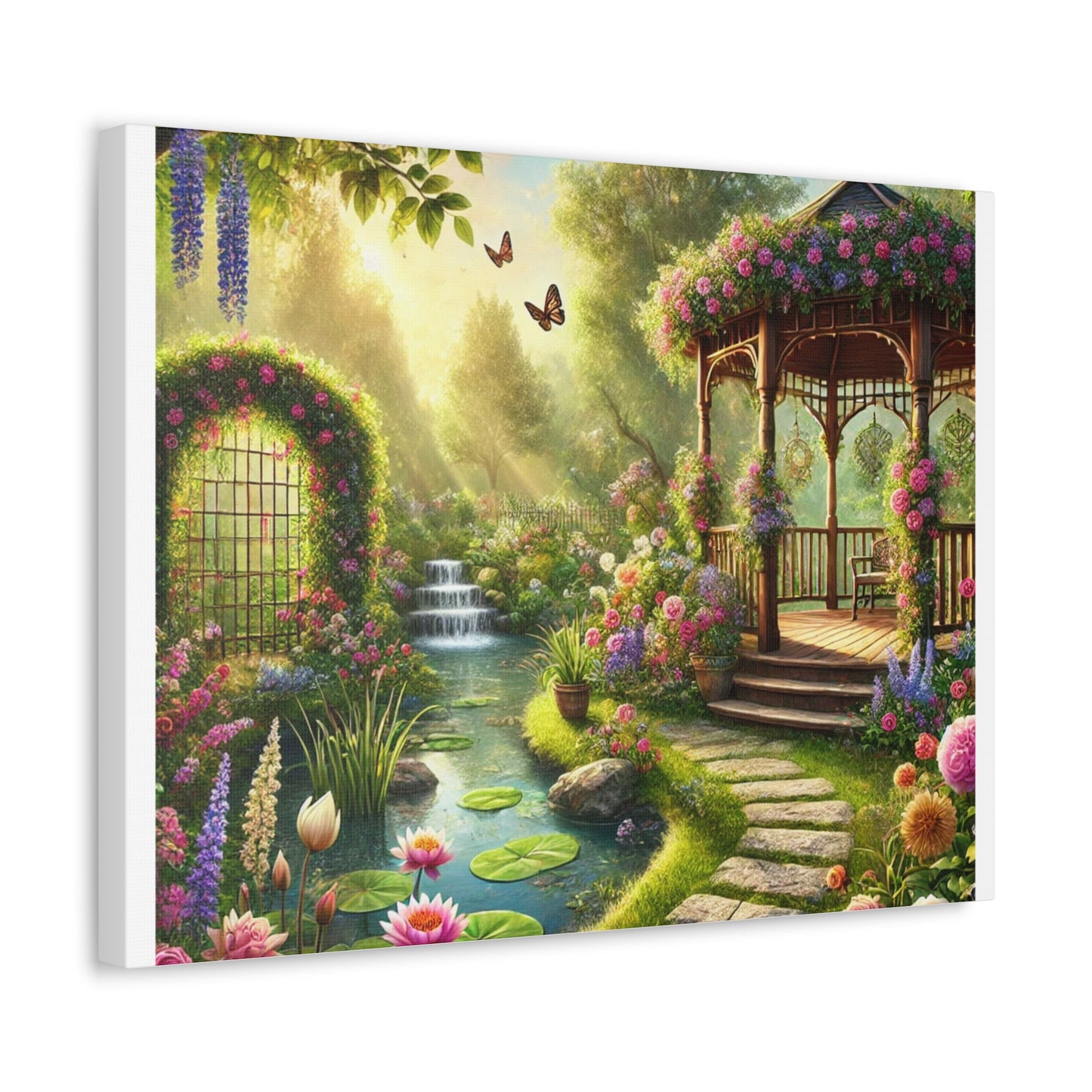 Sunlit Rose Gazebo Cottage Garden Canvas Wall Art