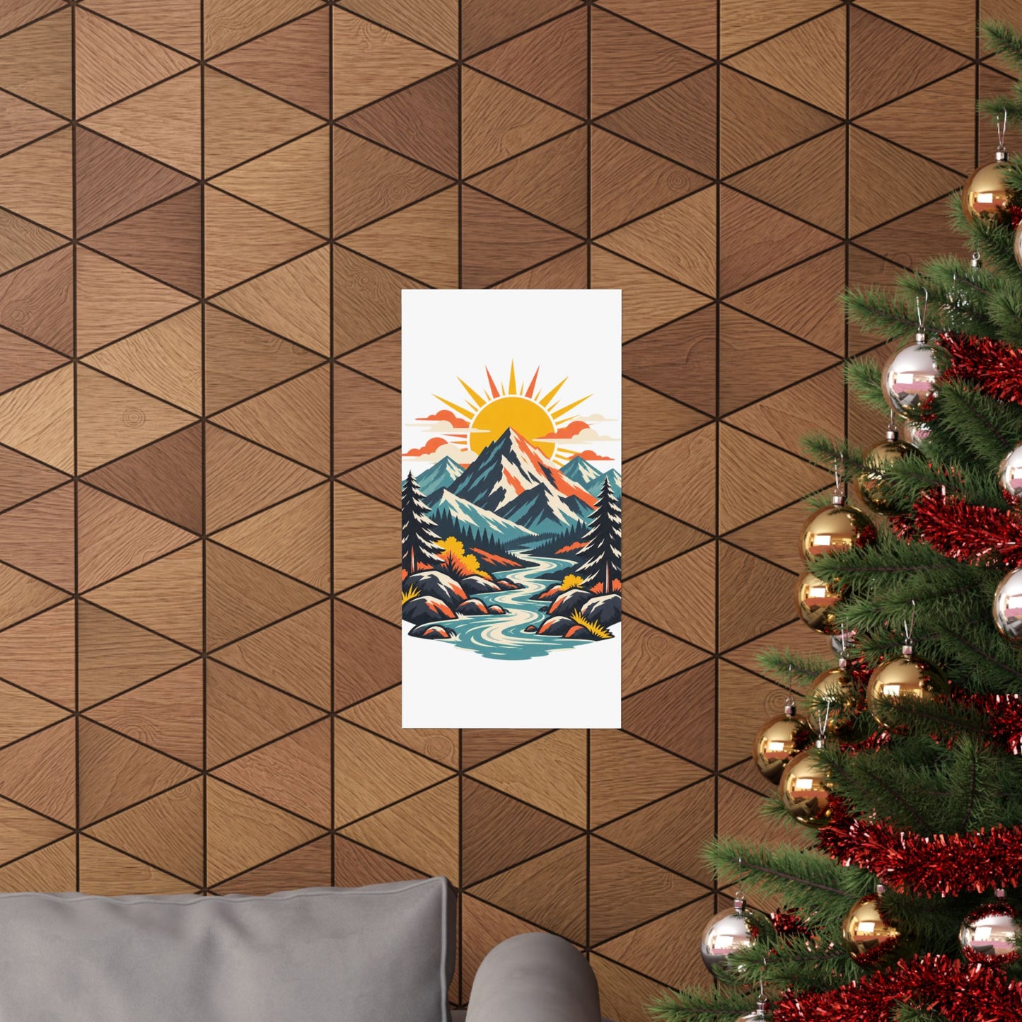 Alpine Sunrise River Mountain Adventure Art Poster