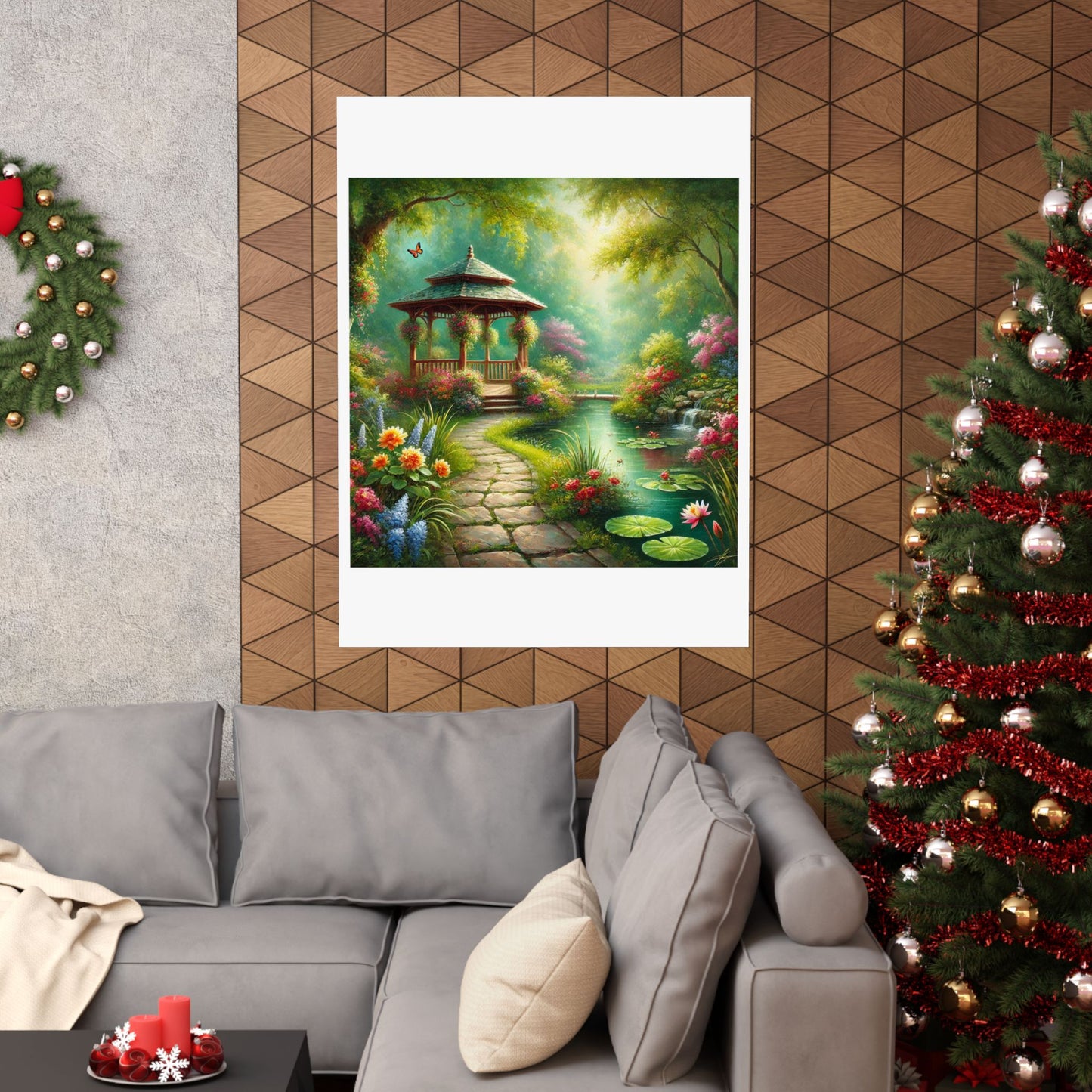 Spring Garden Gazebo Floral Landscape Poster