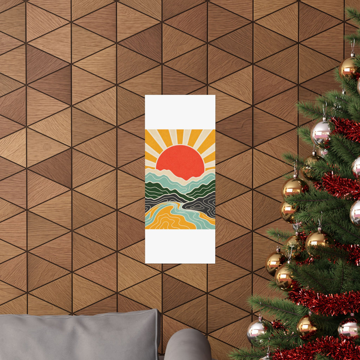 Topographic Sunrise Mid Century Mountain Art Poster