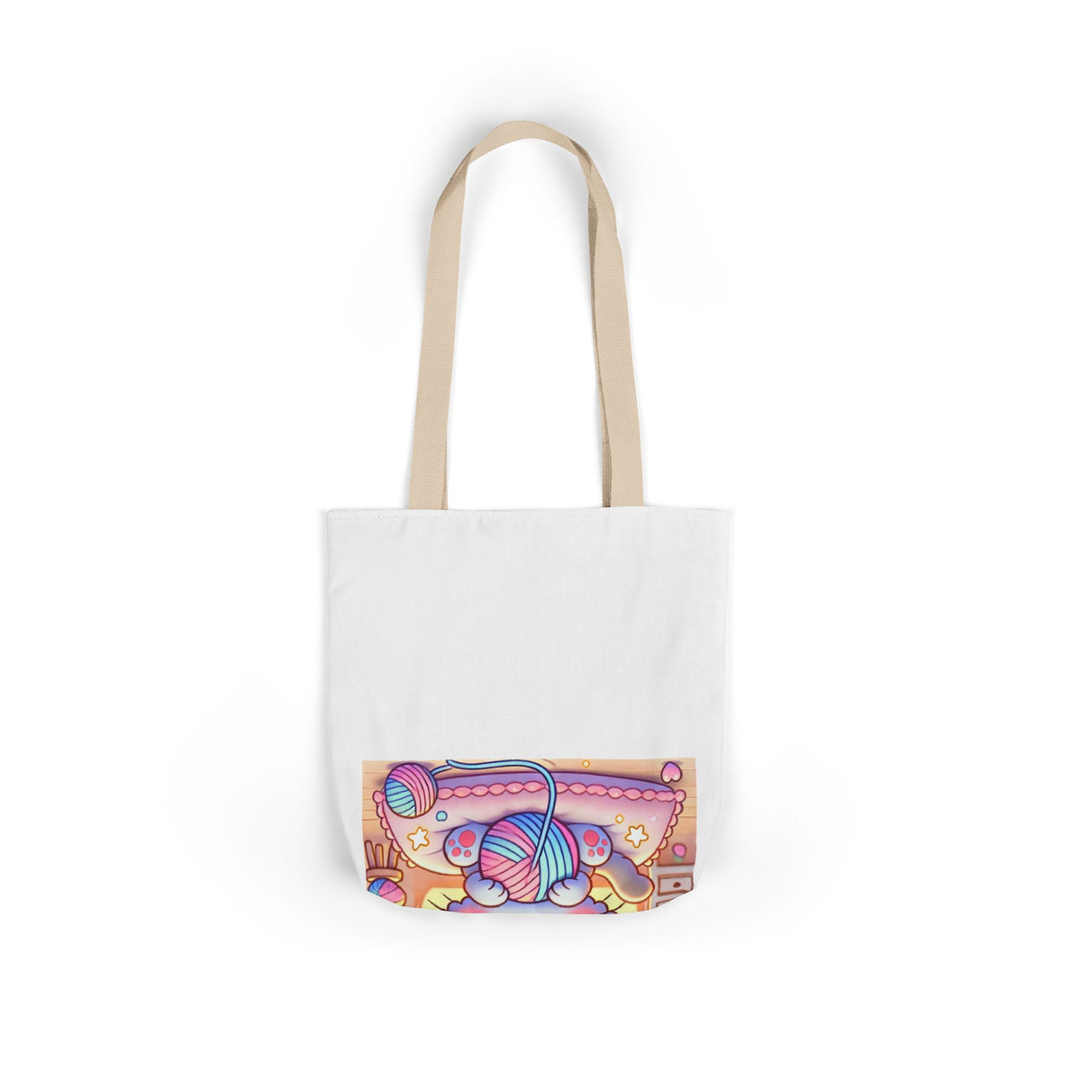 Cozy Kawaii Knitting Cat Pastel Yarn Canvas Tote Bag