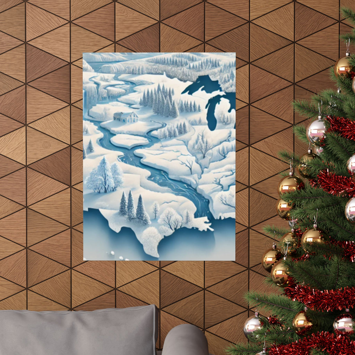 Winter USA Dreamscape Snowy Map Poster Wall Art Decor