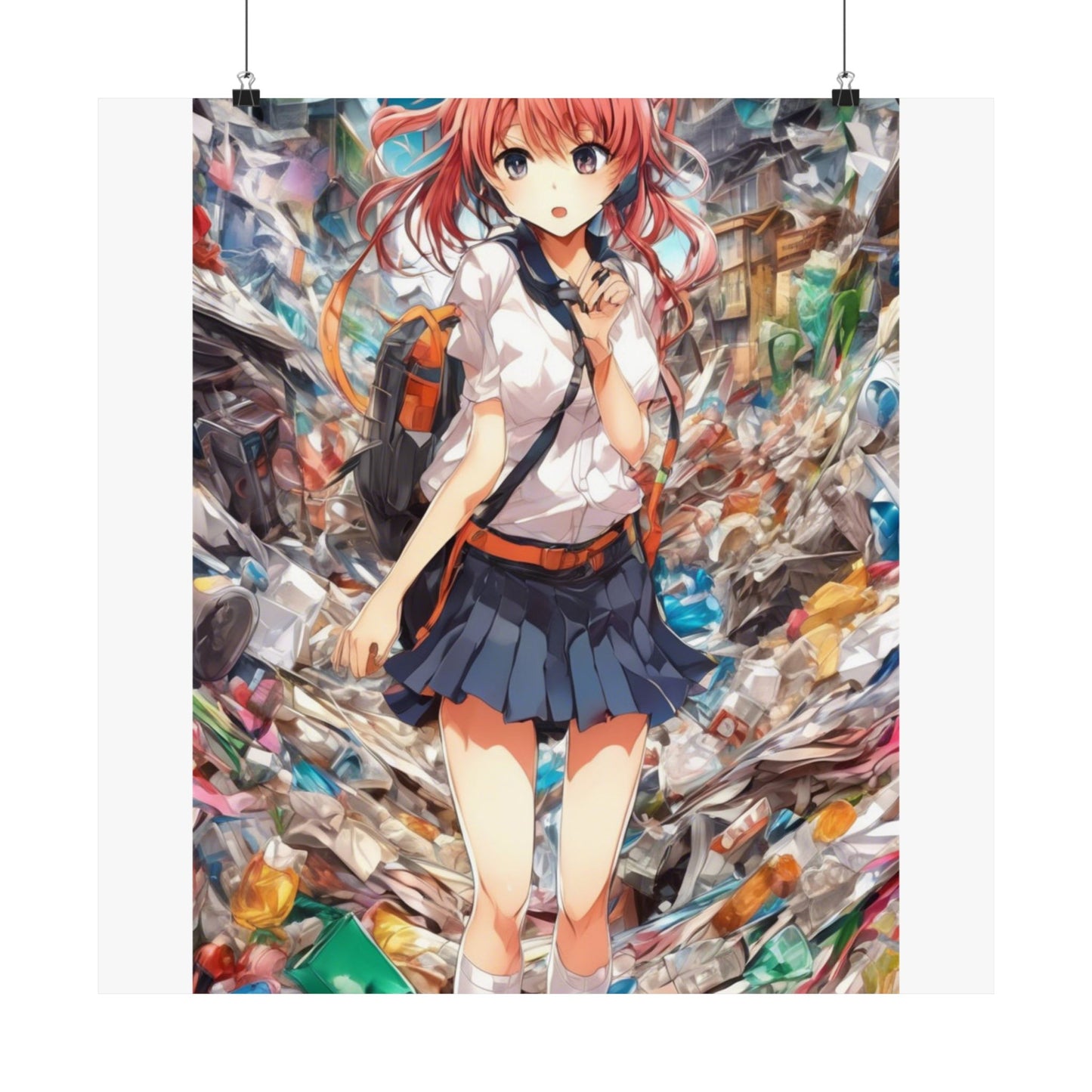 Recycling Day Anime Schoolgirl Eco Street Art Poster