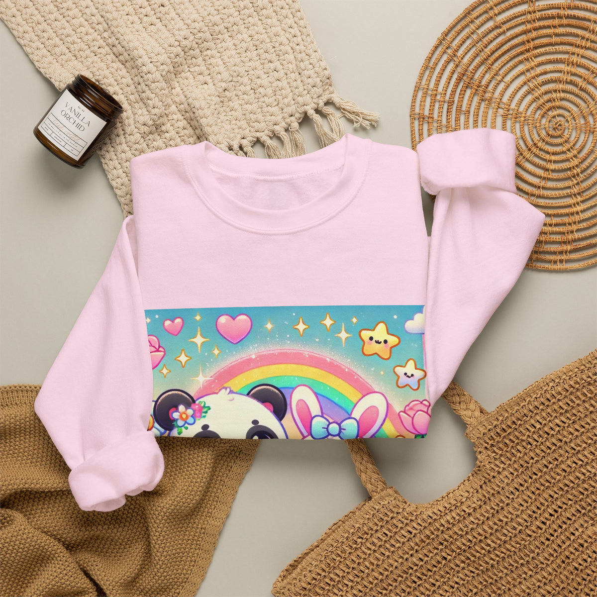 Pastel Panda and Bunny Rainbow Garden Sweatshirt